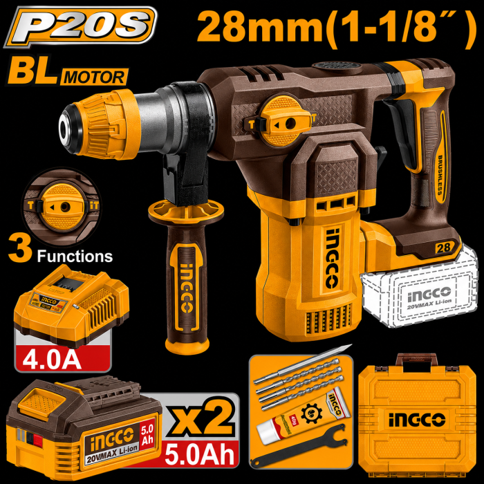 Martillo Combinado Demoledor 28 mm 20 V INGCO